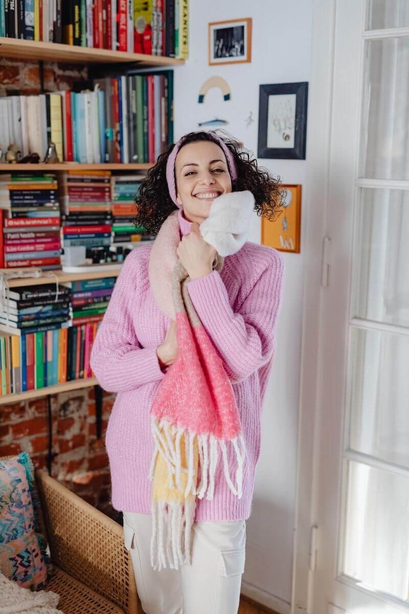 Woman smiling in comfortable winter clothes