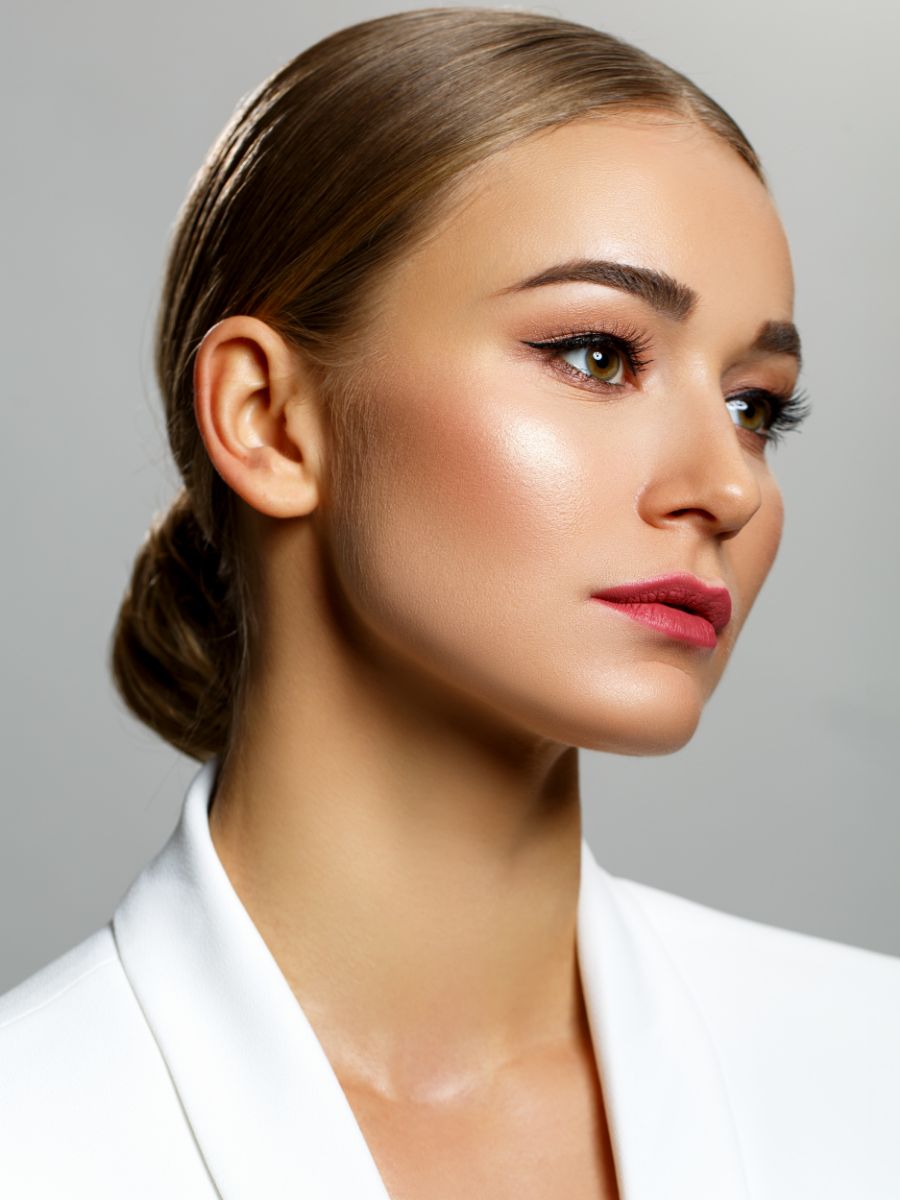 young woman with her hair pulled back