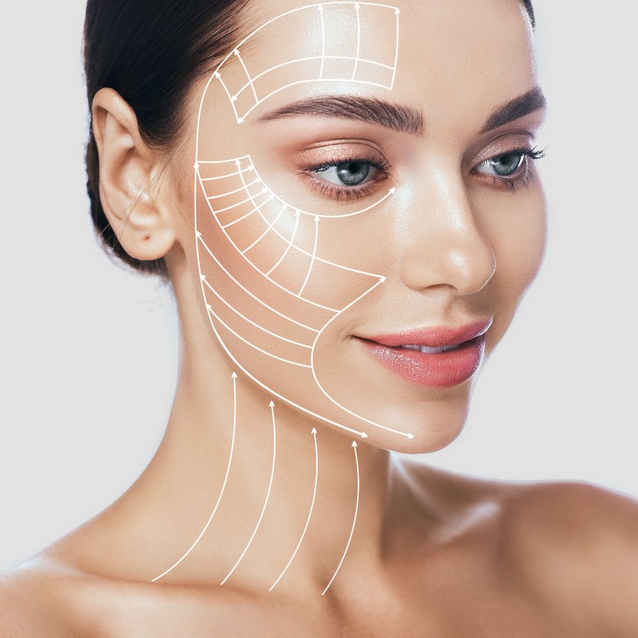 woman with line diagrams for a treatment